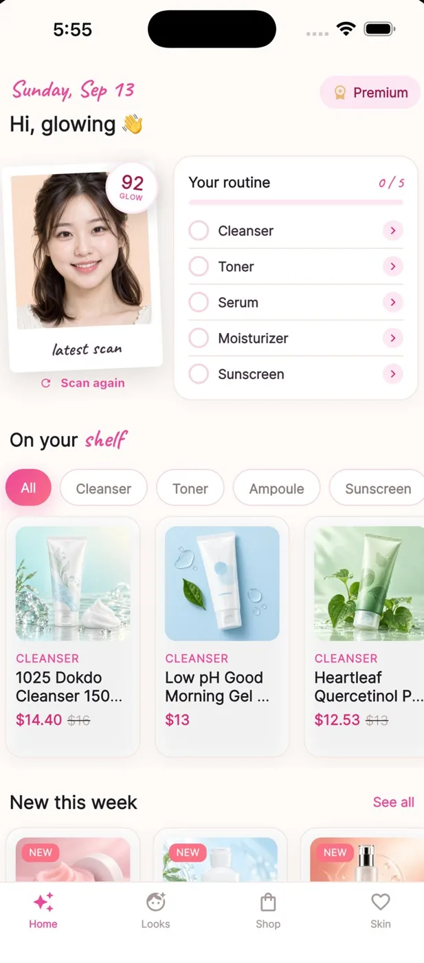 Home screen with the daily routine checklist
